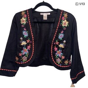 Vintage Peter Martin Bolero Jacket Womens Size 4 Linen Floral Embroidered New